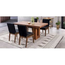 Comedor Rectangular Marbella Parota 180cm con 4 Sillas Kansas Negro