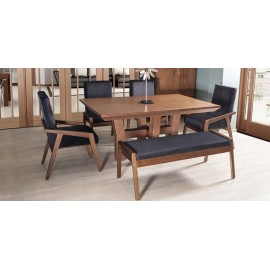 Comedor Rectangular Kansas 160 cm con 2 Sillas, 2 Sillones y 1 Banca Negro