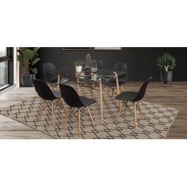 Comedor Rectangular Atlas In Natural con 6 Sillas Negro