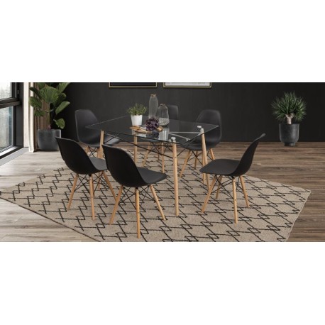 Comedor Rectangular Atlas In Natural con 6 Sillas Negro