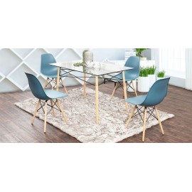 Comedor Rectangular Atlas In Natural con 4 Sillas Azul