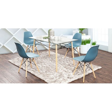 Comedor Rectangular Atlas In Natural con 4 Sillas Azul