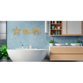 Set de 3 Figuras Decorativas para Pared Océano Dorado