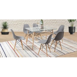 Comedor Rectangular Atlas In Natural con 6 Sillas Gris