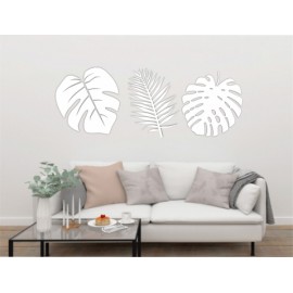 Set de 3 Hojas Decorativas para Pared Naturaleza Blanco