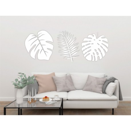 Set de 3 Hojas Decorativas para Pared Naturaleza Blanco