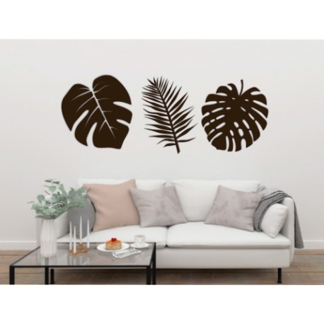 Set de 3 Hojas Decorativas para Pared Naturaleza Café