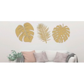 Set de 3 Hojas Decorativas para Pared Naturaleza Dorado