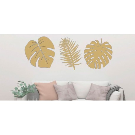 Set de 3 Hojas Decorativas para Pared Naturaleza Dorado