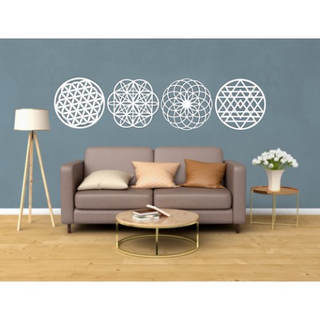 Set de 4 Figuras Decorativas para Pared Geometría Blanco