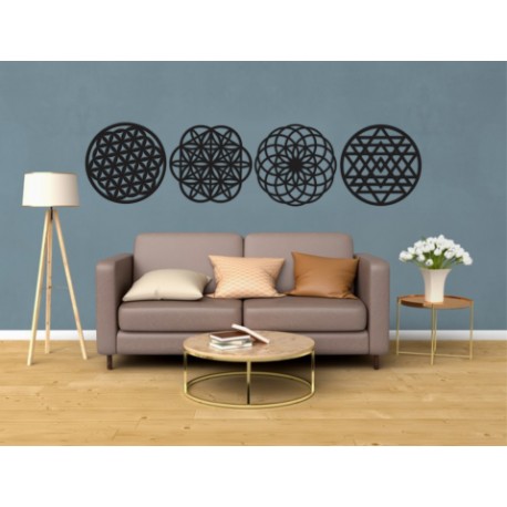 Set de 4 Figuras Decorativas para Pared Geometría Negro