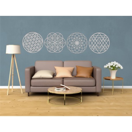 Set de 4 Figuras Decorativas para Pared Geometría Plata