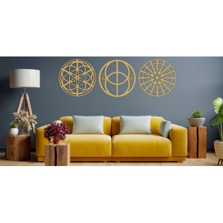 Set de 3 Figuras Decorativas para Pared Geometría Dorado