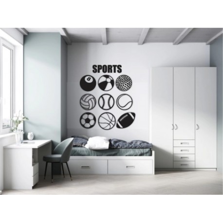 Set de 9 Piezas Decorativas para Pared deportes Negro