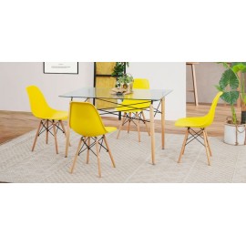 Comedor Rectangular Atlas In Natural con 4 Sillas Amarillo