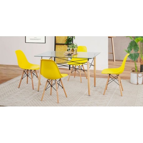 Comedor Rectangular Atlas In Natural con 4 Sillas Amarillo