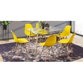 Comedor Rectangular Atlas In Natural con 6 Sillas Amarillo