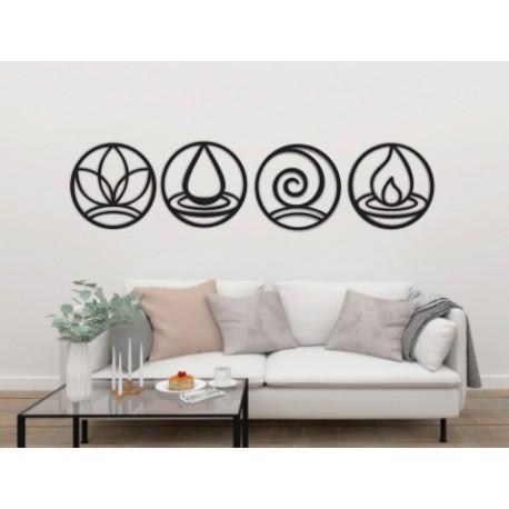 Set de 4 Figuras Decorativas para Pared Elementos Negro