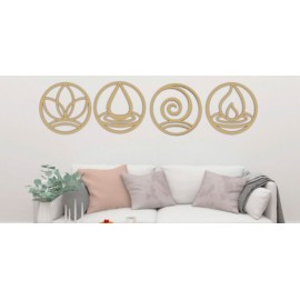 Set de 4 Figuras Decorativas para Pared Elementos Dorado