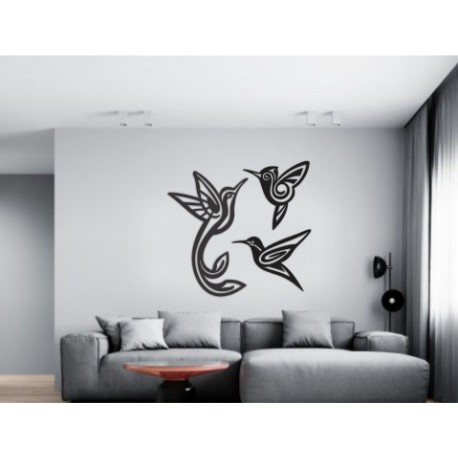 Set de 3 Figuras Decorativas para Pared Colibrís Negro