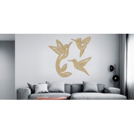 Set de 3 Figuras Decorativas para Pared Colibrís Dorado