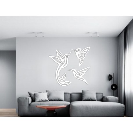 Set de 3 Figuras Decorativas para Pared Colibrís Blanco