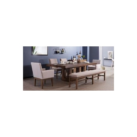 Comedor Rectangular Anka de 240 cm con 2 Sillas, 2 Sillones y Banca de 200 cm Capuchino