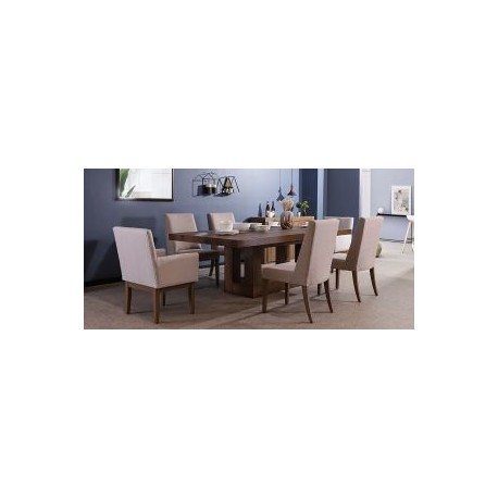 Comedor Rectangular Anka de 240 cm con 4 Sillas y 2 Sillones Capuchino