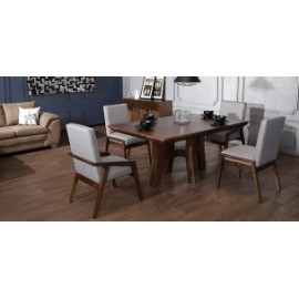 Comedor Rectangular Kansas 160 cm con 2 Sillas y 2 Sillones Gris