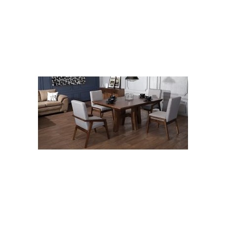 Comedor Rectangular Kansas 160 cm con 2 Sillas y 2 Sillones Gris