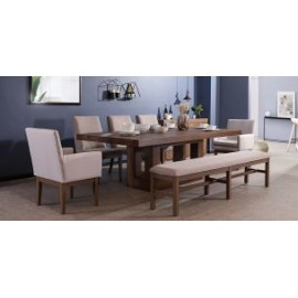 Comedor Rectangular Anka de 240 cm con 3 Sillas, 2 Sillones y Banca 200 cm Capuchino