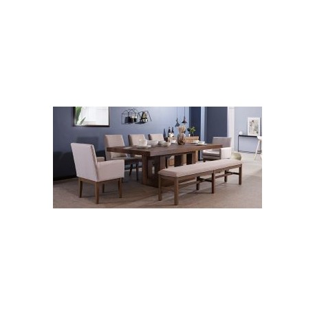 Comedor Rectangular Anka de 240 cm con 3 Sillas, 2 Sillones y Banca 200 cm Capuchino