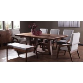 Comedor Rectangular Kansas de 220 cm con 5 Sillones y Banca Gris