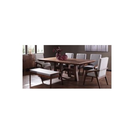 Comedor Rectangular Kansas de 220 cm con 5 Sillones y Banca Gris