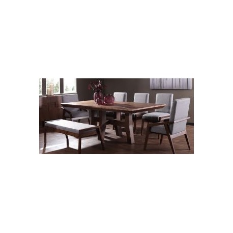 Comedor Rectangular Kansas de 220 cm con 3 Sillas, 2 Sillones y Banca Gris