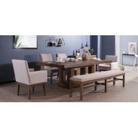 Comedor Rectangular Anka de 240 cm con 2 Sillas, 2 Sillones y Banca de 200 cm Capuchino