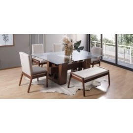 Comedor Rectangular Berlin New 220 cm Beige con 4 Sillas y 1 Banca