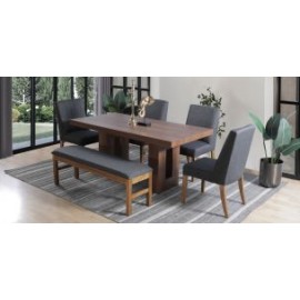 Comedor Rectangular Marbella Parota 180 cm con 4 Sillas y Banca Gris