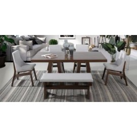 Comedor Rectangular Odette New 180 cm con 4 Sillas y Banca Gris