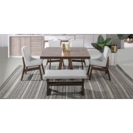 Comedor Cuadrado Odette New 120 cm con 4 Sillas y Banca Gris Claro